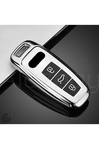 Audi A3 A4 A6 A7 A8 & B9 C8 4k D5 & S7 S8 & Q7 Q8 & E-tron Parlak Tpu Anahtar Kılıfı Gümüş