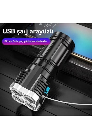 Jian Fan Dışa Mekan Dört Işık Led Çok Fonksiyonlu El Feneri Siyah