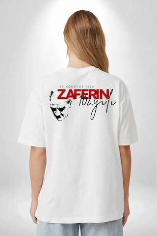 Novalisse 30 Ağustos Zafer Bayramı Atatürk Temalı Oversize Bisiklet Yaka T-shirt - Beyaz Çoklu Renk