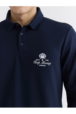 Lcwaıkıkı Classic Lacivert Polo Yaka Baskılı Erkek Sweatshirt
