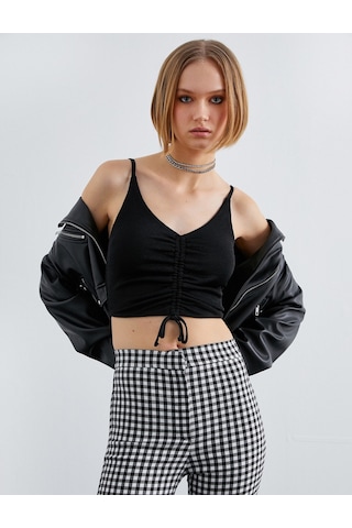 Koton İnce Askılı Crop Top Siyah 2sak10068ek Siyah
