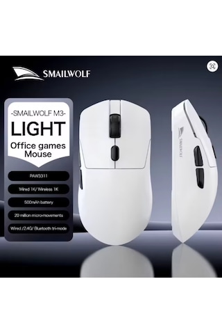 Smailwolf M3 Pro Plus Kablosuz Oyuncu Mouse Paw3311 Sensör - 3 Modlu 12000 Dpı Manyetik Şarj Standlı Rgb 65g Ultra Hafif Fare 1000hz 1k Hız