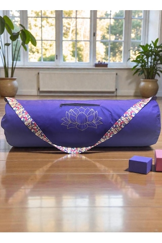 Narespor Su Geçirmez Lotus Baskılı Mat Taşıma Çantası Yogafitness Antrenman Çantası 2 Adet Mat Toplamalastiği Mor