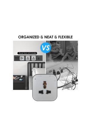 Neevoyu Gri Akrilik Üç Pinli Evrensel Takım, Power Rail Sistemi İçin Kaydırmalı Pratik Soket Adaptörü Gri