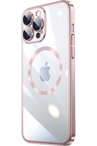 Apple Uyumlu iPhone 14 Pro Max Kılıf Wireless Şarj Özellikli Sert Pc Zore Riksos M-safe Kapak Rose Gold