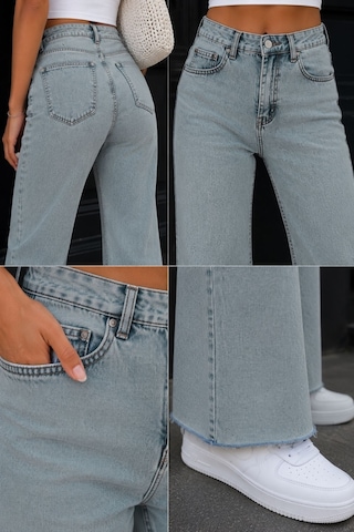 Cedy Denim Cedy Denım Kadın Likralı İspanyol Paça Kar Yıkama Normal Bel Denim Jean Pantolon E7029