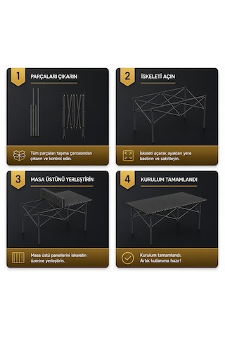 Neo Class Neo Trail Katlanabilir Premium Kamp Masası Kompakt Tasarım, 120x55 4 Kişilik Masa, Taşıma Çantalı, Kolay Kurulum Siyah