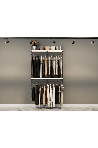 İkili Dekoratif Gardrop Raf Sistemi & Duvara Monte Giyim Odası Raf Sistemi Siyah - Beyaz