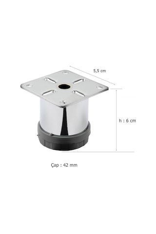 4 Adet Mobilya Ayağı Metal 6 Cm Alttan Ayarlı 42 Mm Krom Ayak