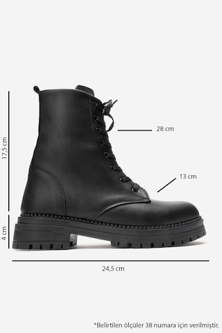 Luvi Shoes Barrel Siyah Cilt Bağcıklı Fermuarlı Kadın Postal Bot