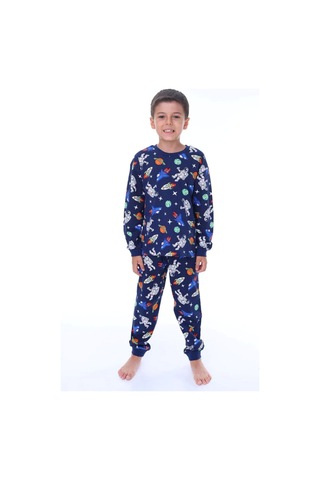 Zuzunga Astronot Temalı Pamuk Unisex Çocuk Pijama Takımı Lacivert