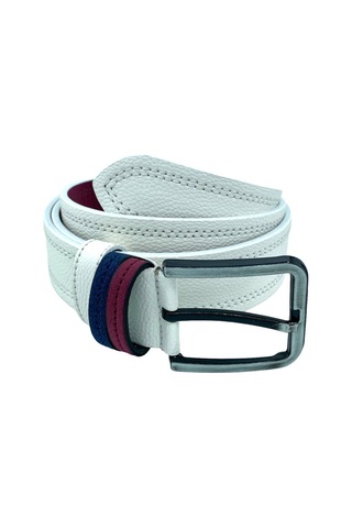 Süzer Deri Beyaz Suni Deri Çift Dikişli Model 4 cm.lik Spor Kemer - 9016-10-