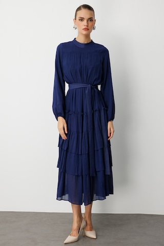 Mizalle Kat Pileli Maksi Lacivert Elbise Lacivert