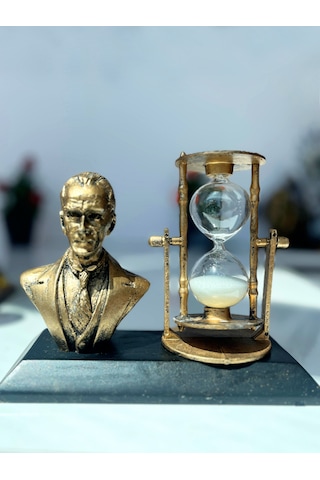 Atatürk Büstü Ve Kum Saati Masa Üstü Biblo Dekoratif Anı Hediye