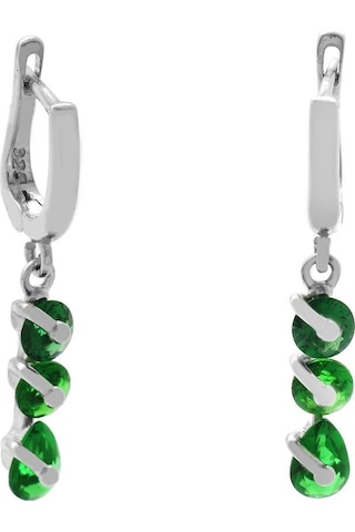 Tesbihane Faset Yeşil Zirkon Taşlı 3lü Damla Tasarım 925 Ayar Gümüş Kadın Küpe