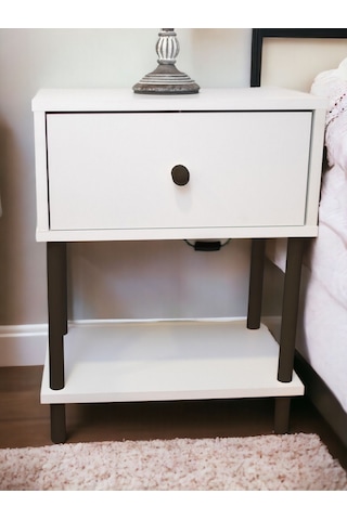 Yüksek Kalite Komodin Başucu Yan Sehpa Düşer Kapaklı Koltuk Sehpası Çok Amaçlı Ayaklı Raf Beyaz