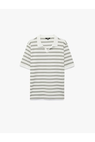 Koton Regular Fit Kısa Kollu Çizgili Polo Yaka Tişört Haki Çizgili 6sam10073mk