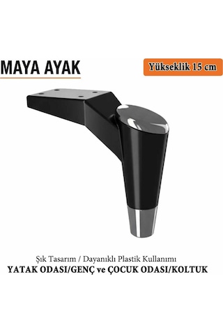 Maya Ayak 15 Cm Siyah-krom Mobilya Kanepe Sehpa Tv Ünitesi Koltuk Genç Ve Çocuk Odası Ayağı Siyah