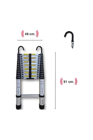 Endokon 440 Cm. - 15 Basamaklı Kancalı Teleskopik Merdiven - I Tipi Uzayan Merdiven
