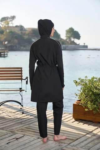 Estiva 25960 Siyah Fermuarlı Biyeli Tam Boy Lycralı Tesettür Mayo Siyah