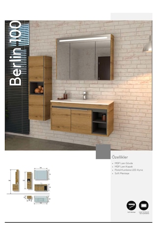 Evros Berlin 100 Cm Banyo Dolabı Boy Dolabı Dahil Ceviz