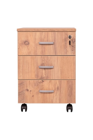 Ofisbazaar 3 Çekmeceli Kilitli Tekerlekli Keson 60x45x40 Cm 18 Mm Suntalam - Atlantik Çam