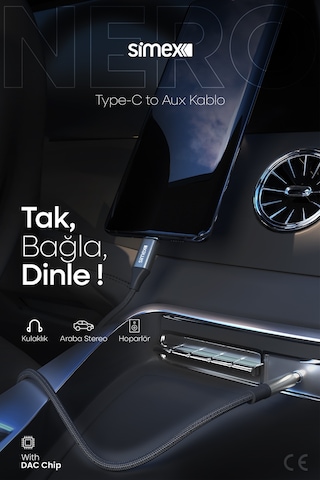 Simex Type C Dac Sa-02 Nero Kumaş Aux Kablosu Kumaş