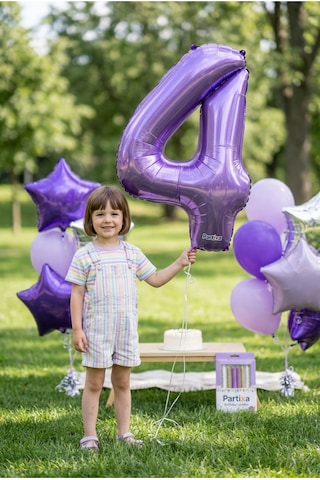 32 İnç Mor Rakam 4 Folyo Balon Çok Renkli