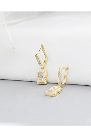 Brezza Lusso Jewelry 18k Serie Oro Sallantılı Baget Kadın Gümüş Küpe