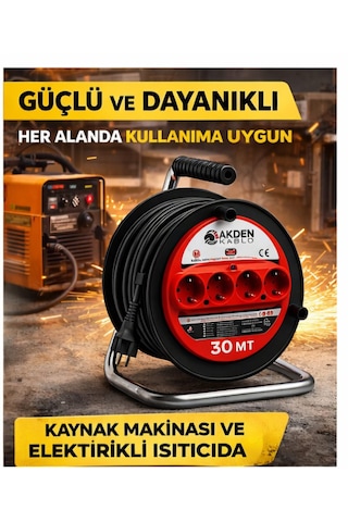 Kablo 30 Metre 3x2,5mm Makaralı Uzatma Kablosu Tam Kesit Kaynak Makinası Kullanıma Uygundur 30 M