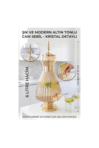 Cam Sebil - Yağlık, Şerbetlik, Sürahi - 6 Litre, 50 Cm-5