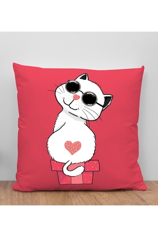 Bk Gift Kedi Tasarımlı Kırmızı Kırlent Yastık, Arkadaşa Hediye, Ev Dekorasyonu, Ev Hediyesi-6