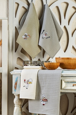 6lı Kurulama Peçetesi Nakışlı 40x60 Şef Gri-beyaz