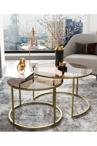 Dekoport Milas Gold Orta Sehpa - Bronz Cam Gold Bronz