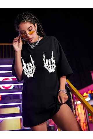 Efnaz Style Baskılı Oversize T-shirt - Siyah
