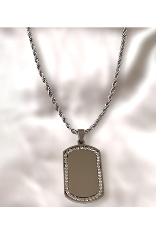 Gns Aksesuar Çelik Burgu Kolye Zirkon Taşlı Çelik Kolye Ucu Set Gümüş