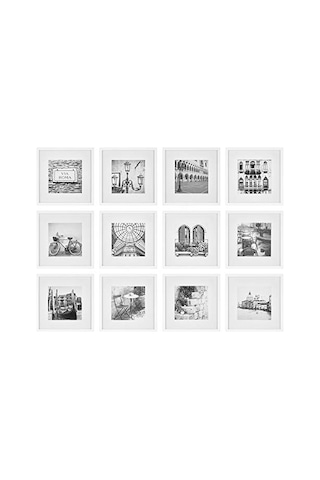 Gallery Perfect 12 Parça Beyaz Kare Fotoğraf Çerçevesi Galeri Duvar Kiti Dekoratif Sanat Baskıları Ve Asma Şablon