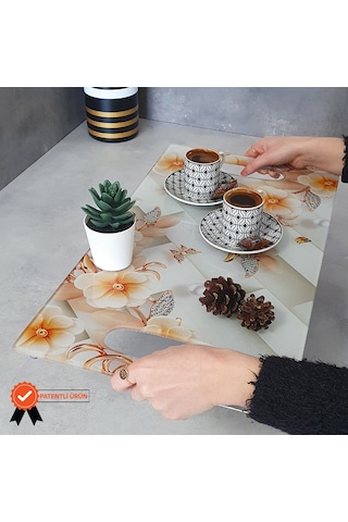 Decorita Cam Tepsi Elmas Çiçekler 29Cm X 52Cm