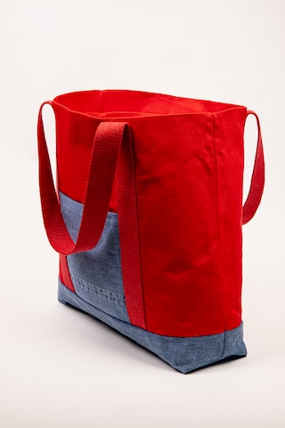 Fabric Craft Bag Plaj & Günlük Omuz Çantası Kırmızı Denim Detaylı Astarlı 51x44 Cm Kırmızı - Mavi