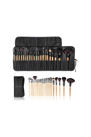 Wezone 24'lü Profesyonel Makyaj Fırçaları Seti - Farklı Görünümler İçin Çeşitli Şekiller Ve Boyutlar - Ahşap Kollü + Deri Çantası