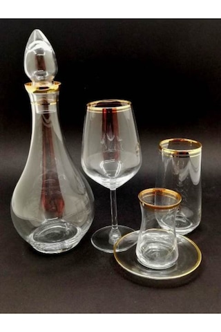 Gold Yaldızlı 49 Parça Bardak Sofra Seti 12 Kişilik Altın