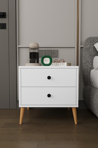 Modern 2 Çekmeceli Komodin Şifonyer %100 Mdf Çok Amaçlı Organizer Kmd03 Beyaz