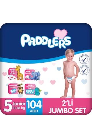 Paddlers Bebek Bezi 5 Numara Junior 104 Adet (11-18 Kg) 2'li Jumbo Set