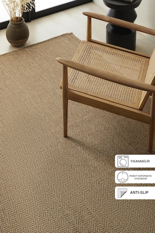 Ocean Home Textile Yıkanabilir Jüt Görünümlü Naturel Renk Balıksırtı Halı Kilim 160 X 230 Cm