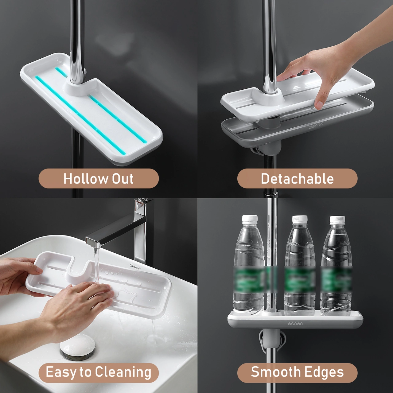 Skycity Gri Abs Duş Rakusu, 16-27mm Borular İçin, Delme Yok Kurulum, 360 Dönebilen, Su Tüpü, Çekirdekli, Çamaşır Sabunu Tutucu Gri