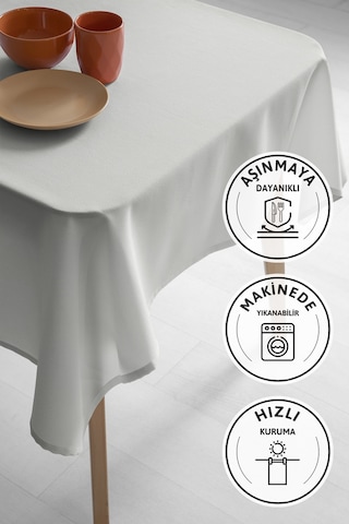 Nayra Keten Masa Örtüsü 160x220 - Krem Krem