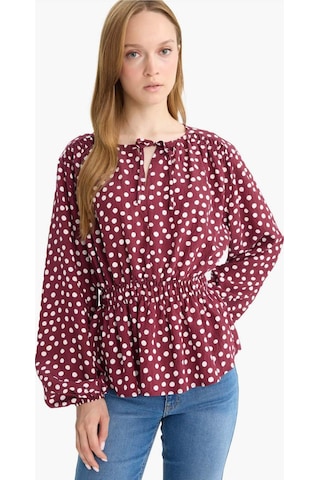 Defacto Regular Fit Bisiklet Yaka Puantiyeli Uzun Kollu Bluz E9920ax25aubr375 Bordo
