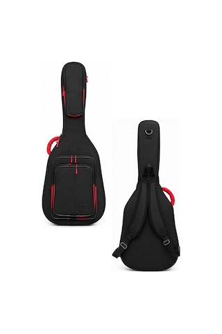 Profesyonel Gigbag Kalın Akustik Gitar Kılıfı-çantası - Siyah - Kırmızı 1900 Denye Lüx Kumaş - %100 Su Geçirmez