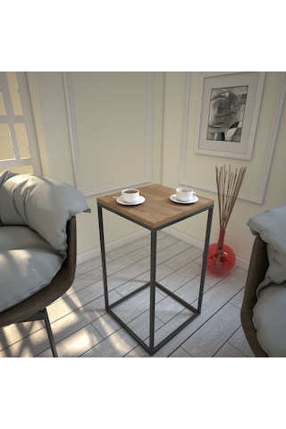 Pure Yan Sehpa & Servis Sehpası Metal Kafkas Meşe / Metal Ayaklı