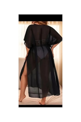 Nisanurtekstil Şifon Şeffaf Kimono Bornoz,plaj Örtüsü Siyah Siyah